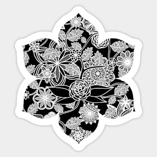 Flight Over Flowers of Fantasy - White on Black Sticker